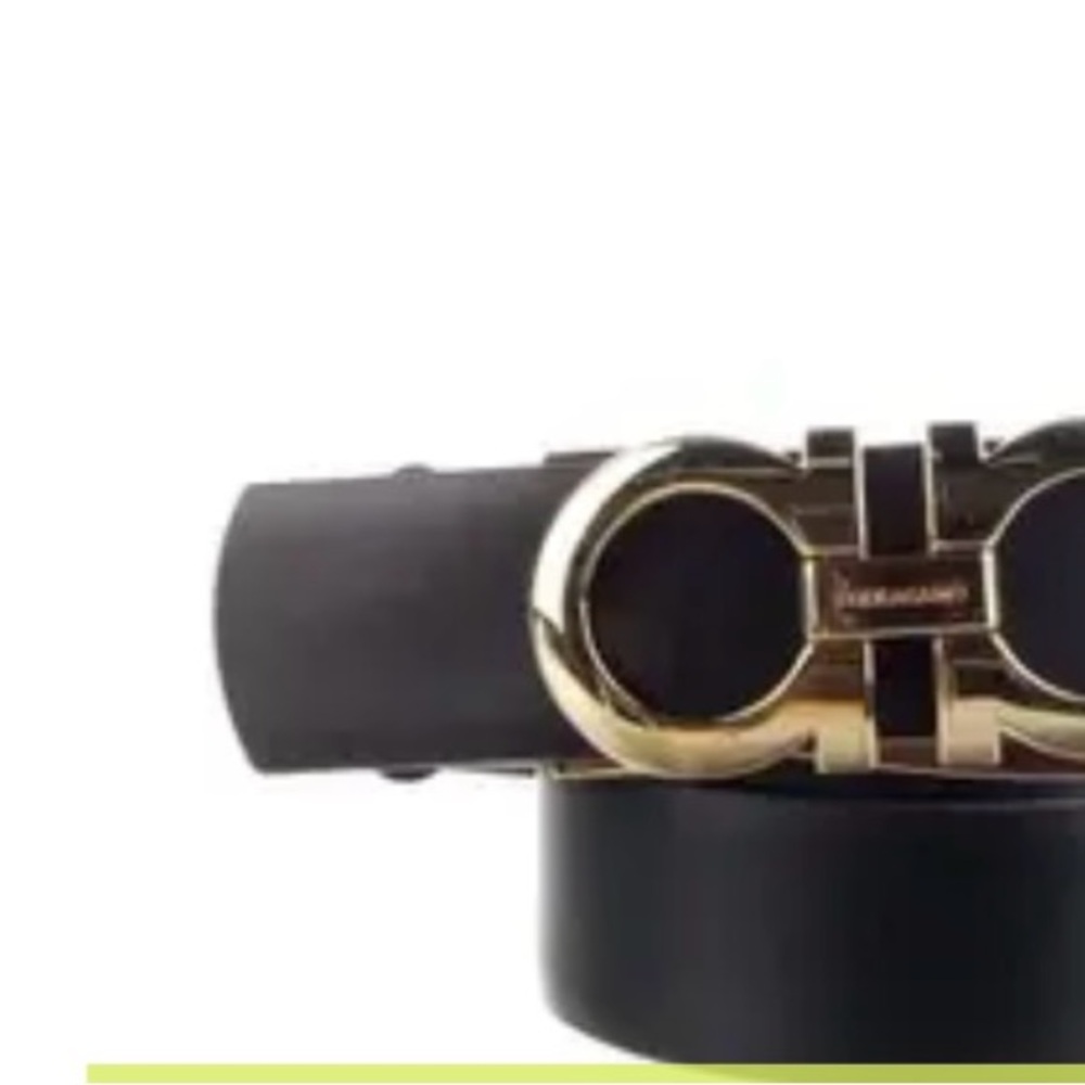 Salvatore Ferragamo Black Leather Belt with Gold Buckle